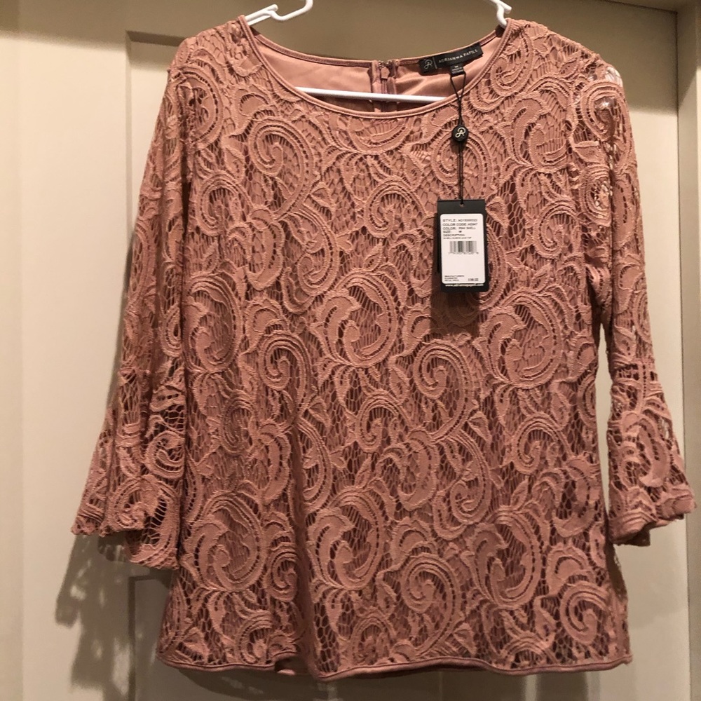 Adrienna Papell 3/4 Bell Sleeve Lace Top Medium